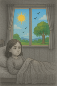 PEB Thumbnail aus dem Bett und nach draussen Mädchen